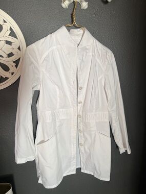 Landau White Lightweight Button-Front Trench lab Coat small